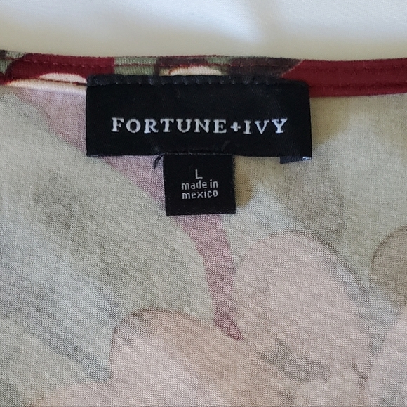 Fortune+Ivory Irene Faux Wrap Brushed Knit Red Floral V-Neck Maxi Dress Size L - Picture 2 of 7